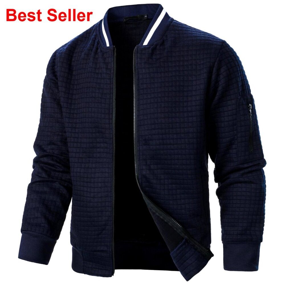 Lightweight Waffle Bomber Jacket with Zipper, Loose Fit